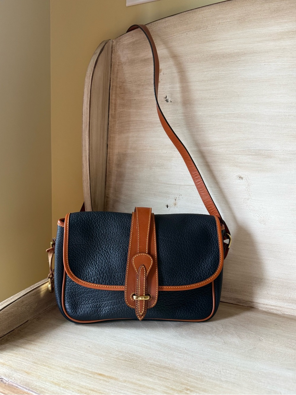 Dooney & Bourke Black and Brown Pebbled Leather Crossbody Bag